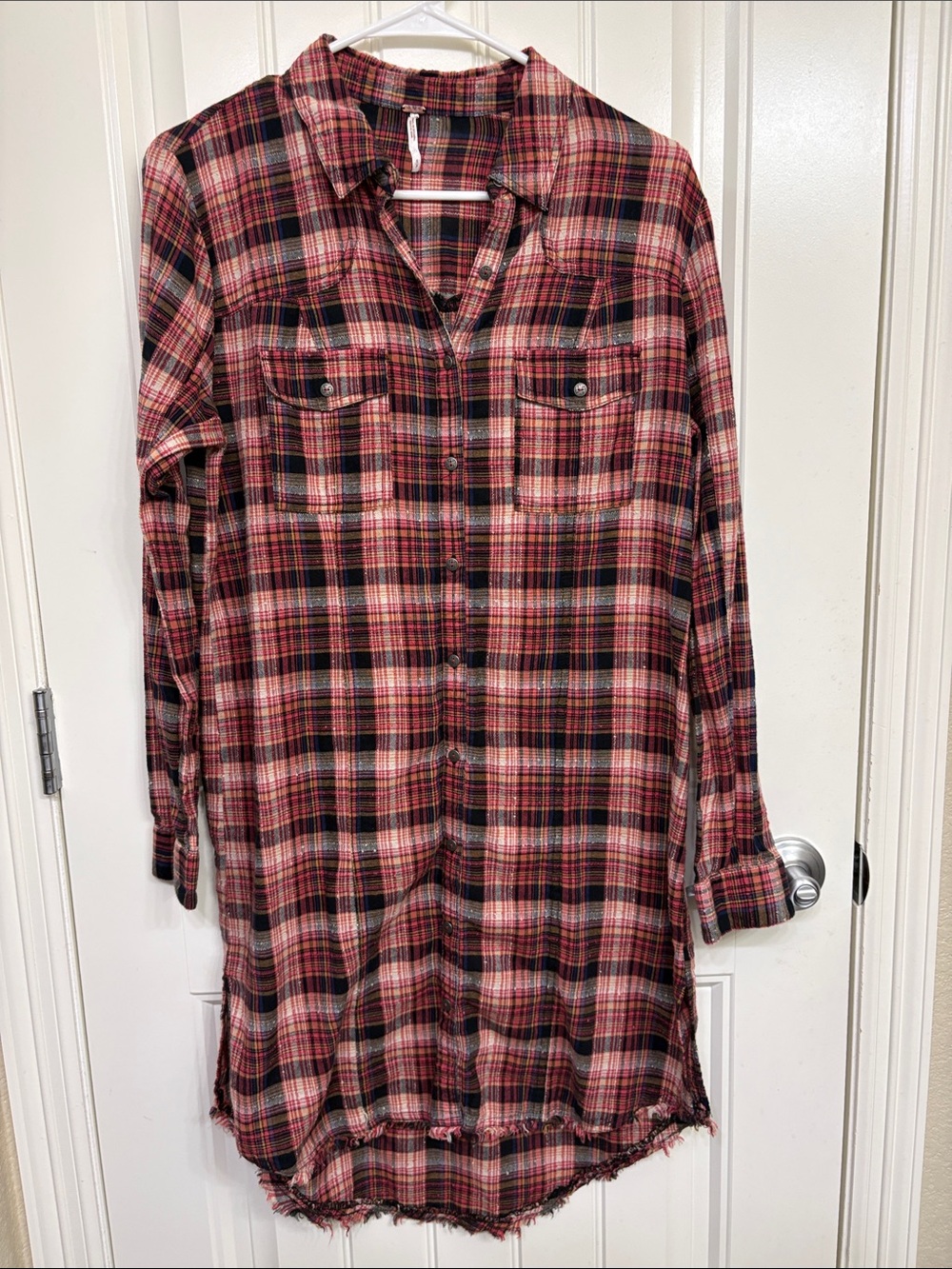 Free People Red and Black Plaid Button-Front Shirt‎ Dress